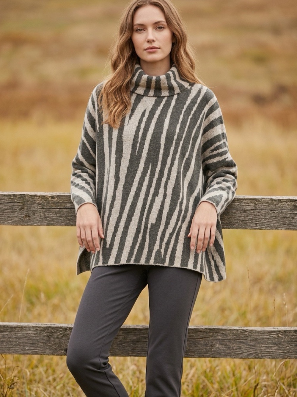 Striped light and dark Gray Poncho/ sweater.